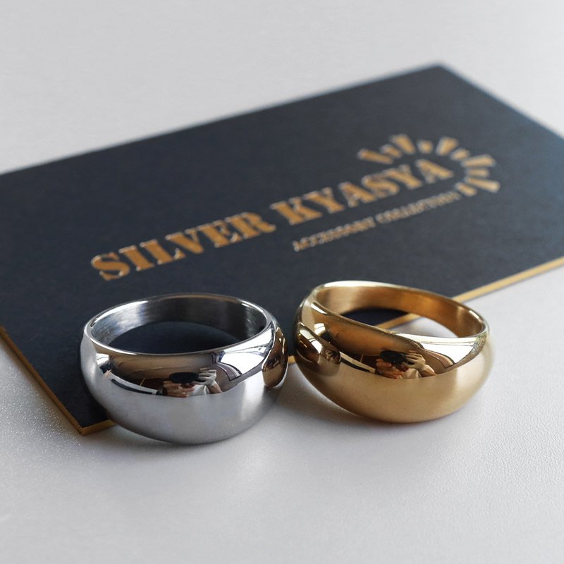 ステンレス 甲丸リング まるい ワイドリング ごつめ シンプル つやつや ゴールド シルバー 指輪 重厚感 太め 大きめ 存在感 メタル お洒落 鏡面 ラウンド プチプラ レディース 女性 金属アレルギー対応