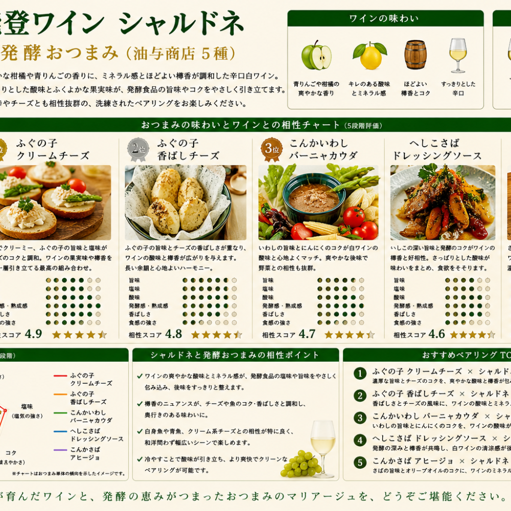 選べる【ワインとおつまみセット】おつまみ5つからお好きな1つ選べます 「能登ワイン」シャルドネ セット