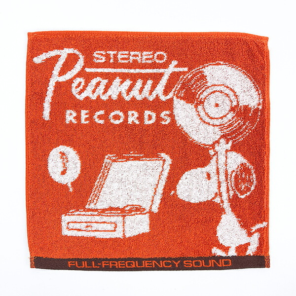 スヌーピー ミニタオル RECORDS オレンジ ハンカチ SNOOPY