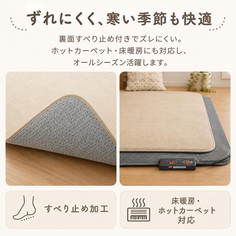 ラグ 極厚45mm ロボット掃除機対応 1.5畳 2畳 3畳 130×190 190×190 190×240cm 厚手 防音 ΔLL-8 はっ水 つまずきにくい 斜めフチ 滑り止め 床暖房対応 オールシーズン 無地 低ホルムアルデヒド ラグマット 北欧
