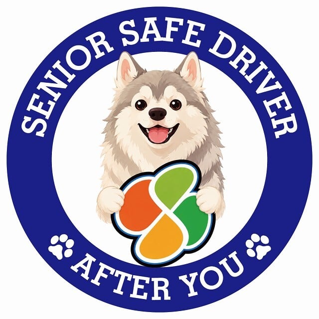 カーサイン 高齢者マーク SENIOR SAFE DRIVER ウルフドッグ ステッカー シール 直径13cm 肉球 日本製 車