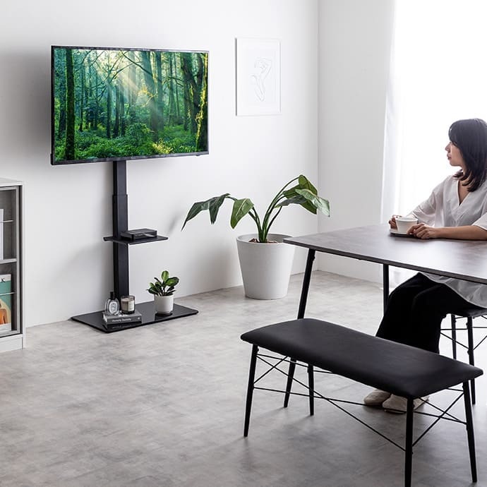 テレビ台 テレビボード テレビスタンド ラック ボード 壁寄せ tv 壁掛け 脚 スリム 薄型 コーナー ハイ ミドル 幅65 高さ調節 調整 首振り 角度 無段階 棚付き 32インチ 40 55 65 v 型 配線隠し コード 自立式 収納 新生活