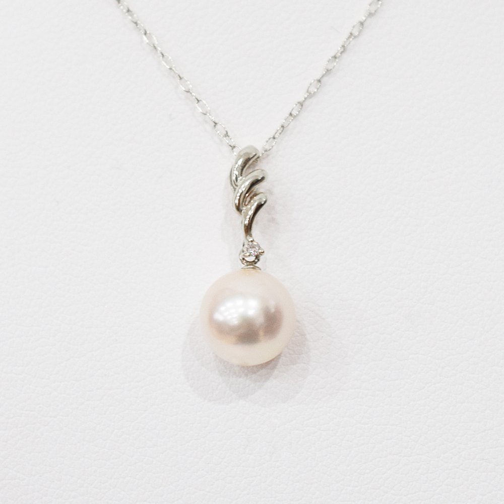 ［pearl582］ 8mm - 8.5mm ホワイトピンク ペンダント ダイヤモンド付 あこや真珠 0.01ct