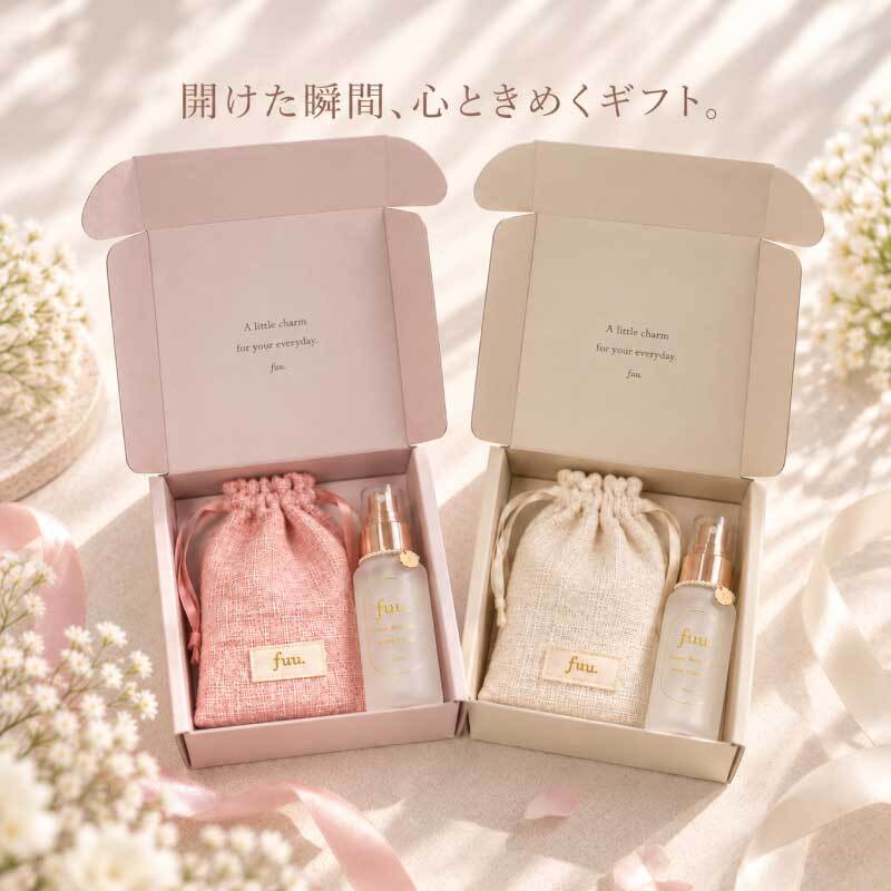 【選べるカード】ボディミスト ギフトセットfuu. 60ml 日本製 ポーチ付き 送料無料 レディース フレグランスミスト 香水代わり ほのかに香る 誕生日プレゼント 女性 女友達 お礼 退職祝い 送別会 クリスマス おしゃれ かわいい 巾着 紙袋