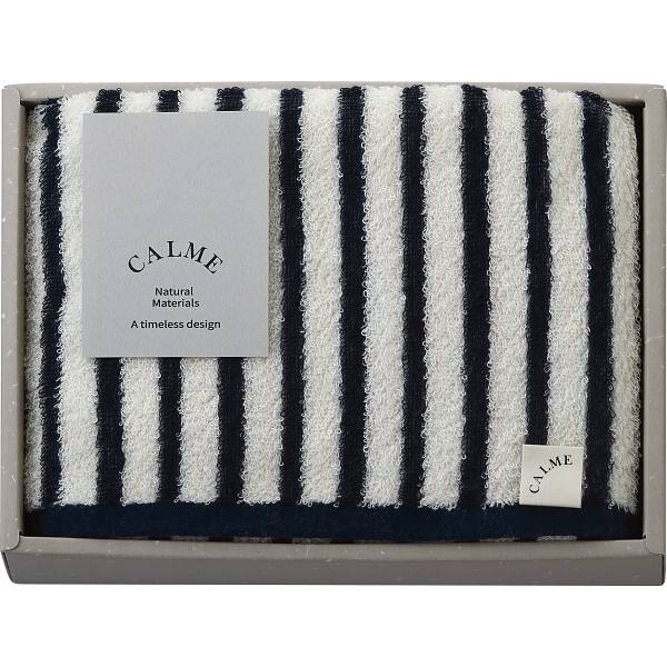 CALME CALMEバンブー フェイスタオル ネイビー [26-0128-059] CM2515NV タオル ｜ 綿75% 再生繊維 バンブーリヨセル なめらか 吸水性 ｜ 内祝い ギフト プレゼント 日常使い | ストライプ アースカラー おしゃれ ｜ 化粧箱入
