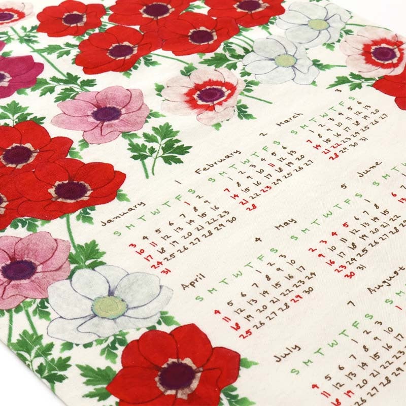 カレンダー 2027 キッチンクロスカレンダー 花 壁掛け 年間 ポスター おしゃれ かわいい タペストリー 壁 2027年 飾り 新作 令和9年暦 フラワー 鳥 トリ バード ミモザ ネモフィラ 手書き風 アネモネ アイビー