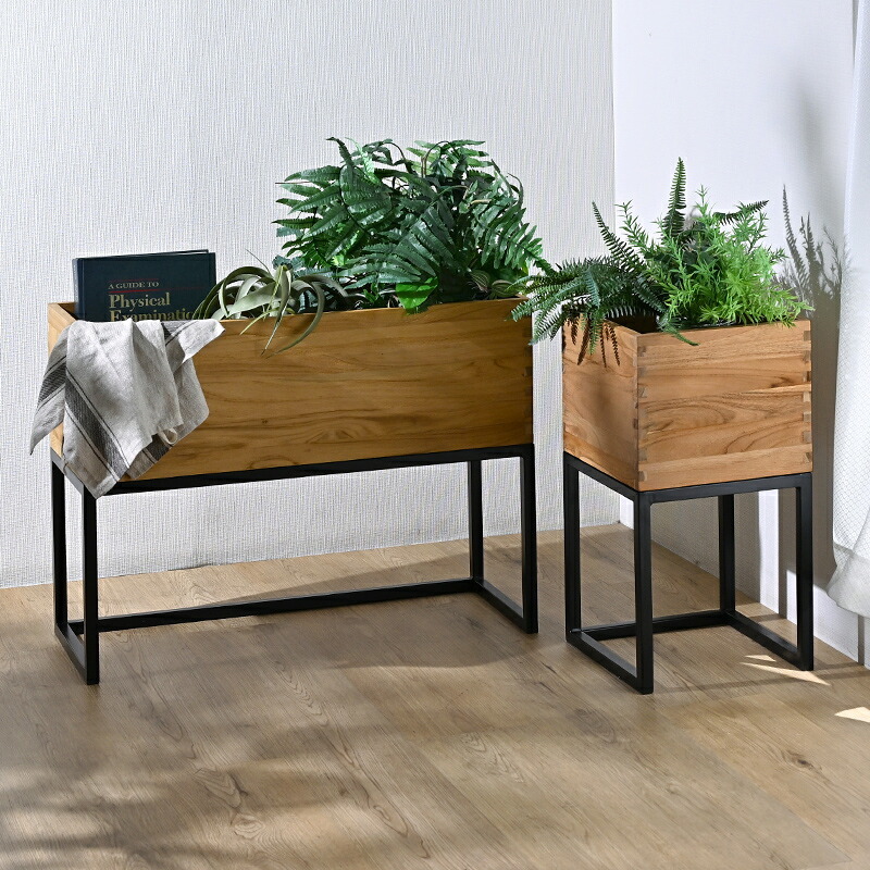 プランターボックス プランター 植木鉢棚 シェルフ ケース 本棚 リビング パーテーション チーク無垢 木製 シンプル ソープ仕上げ ブ スチール 鉄脚 北欧 ナチュラル