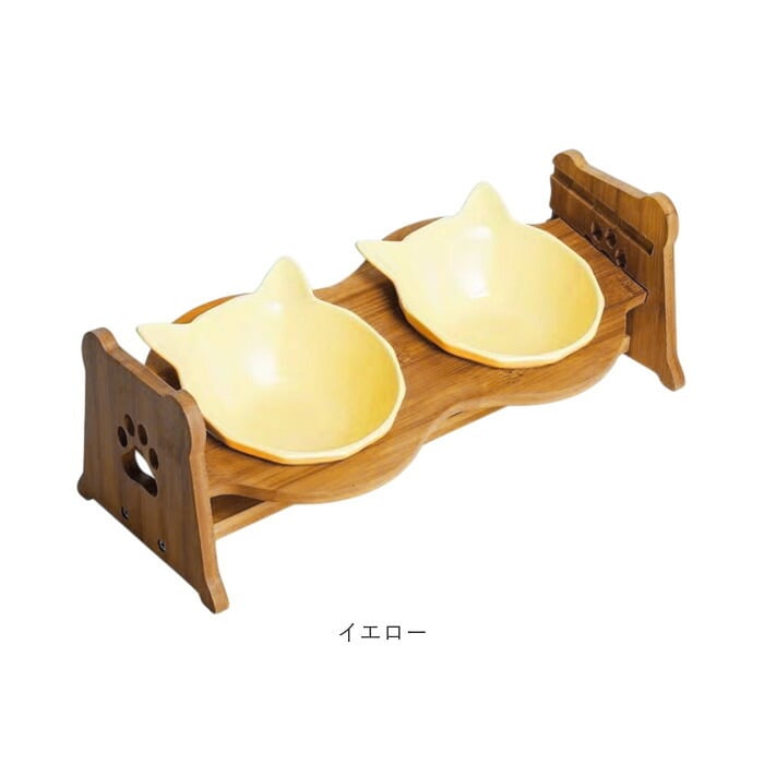 猫用フードボウル 通販 ペット用食器台付き セラミック製ボウル 食べやすい猫用食器 傾斜付きスタンド ダブルフードボウル 猫型セラミック食器 木製食器スタンド 高さ調節可能 食べやすい設計 おしゃれ 餌皿水入れセット ペットボウル 子猫用 陶器 かわいい