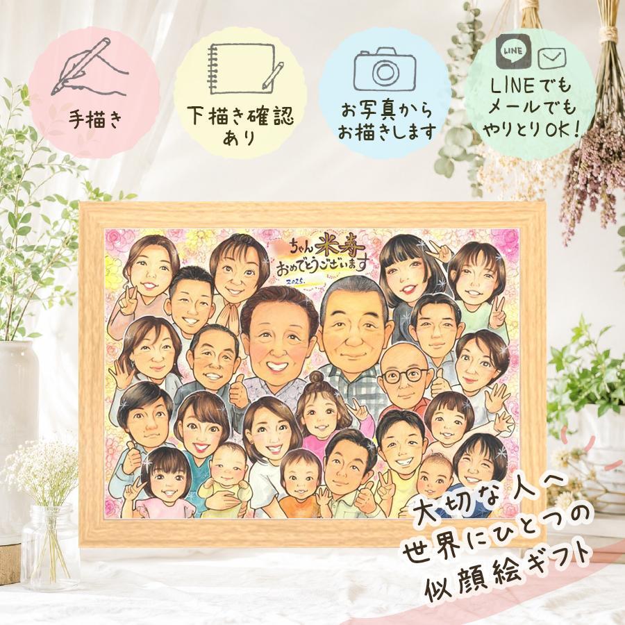 プレゼント 似顔絵 米寿祝い ギフト 名入れ 手描き 贈り物 米寿 長寿祝い 長寿 誕生日 88歳 大人数 お父さん お母さん 両親 家族 名入れ 修正無料 下書き確認 かわいい 実績多数 親孝行 宝物 長寿 88歳 思い出 傘寿祝い ホワイトデー 闘病中の方への励まし 喜ばれる 感謝 イラスト 喜寿祝い クリスマス 同窓会 初任給 古希祝い 感謝の品 白寿祝い