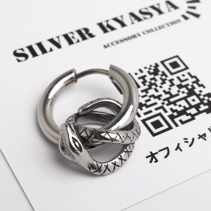 ステンレス スネークピアス 蛇 フープピアス アニマルピアス シルバー 個性的 巻き付く 揺れる メタル 片耳1点 メンズ 男性 金属アレルギー対応 イヤリング