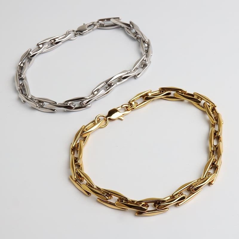 ステンレス 珍しい形状 チェーンブレスレット メンズブレスレット スタイリッシュ ゴールド シルバー スクエア シンプル 重厚感 存在感 メタル 男性 金属アレルギー対応