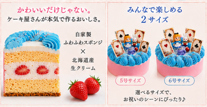 不思議の国 アリス 誕生日ケーキ 5号 女の子 子供 バースデーケーキ ホールケーキ かわいい カラフル レインボー いちご 冷凍ケーキ デコレーションケーキ ギフト 誕生日プレゼント お祝い 翌日配送 お急ぎ 送料無料