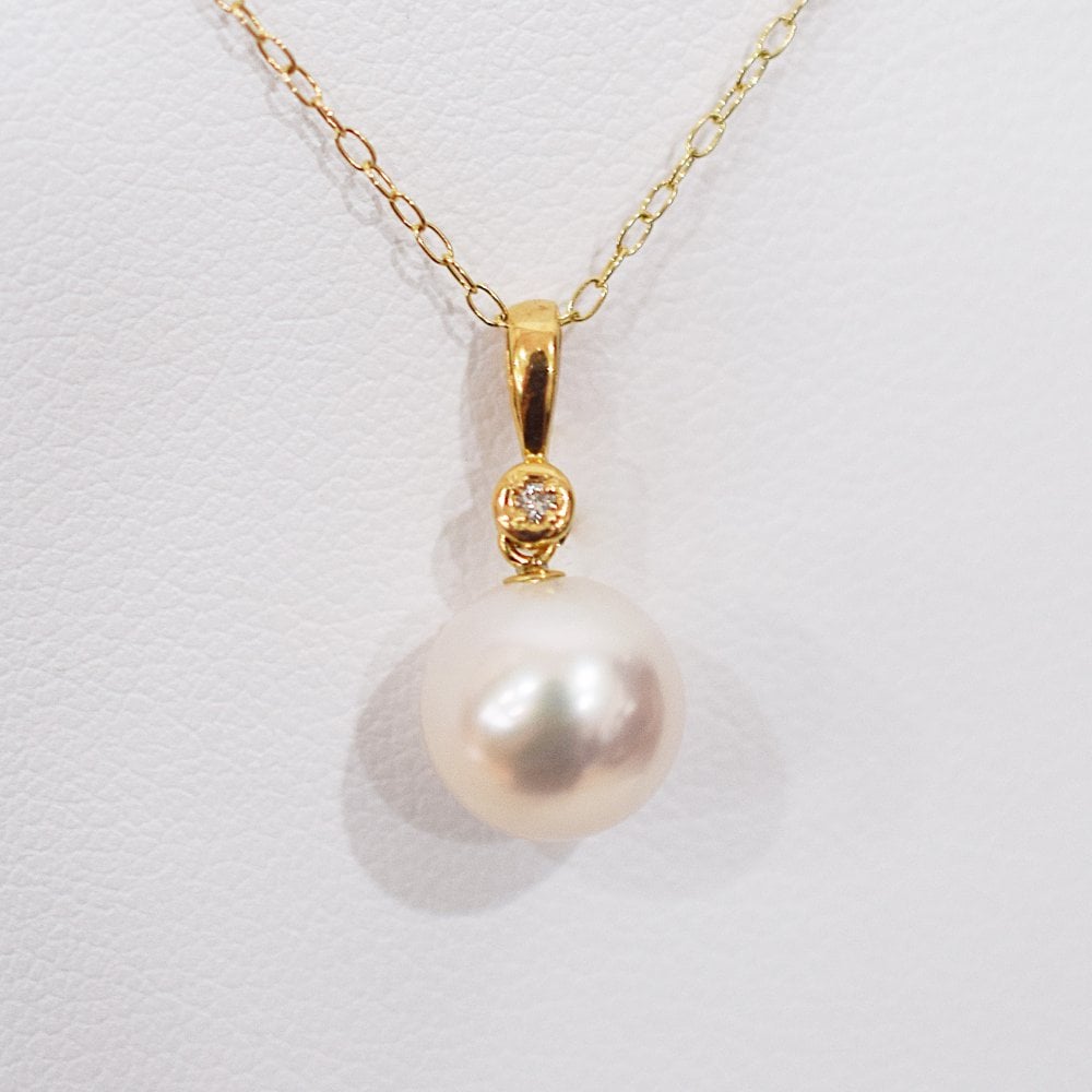 ［pearl586］ 8mm - 8.5mm ホワイトピンク ペンダント ダイヤモンド付 あこや真珠 0.01ct