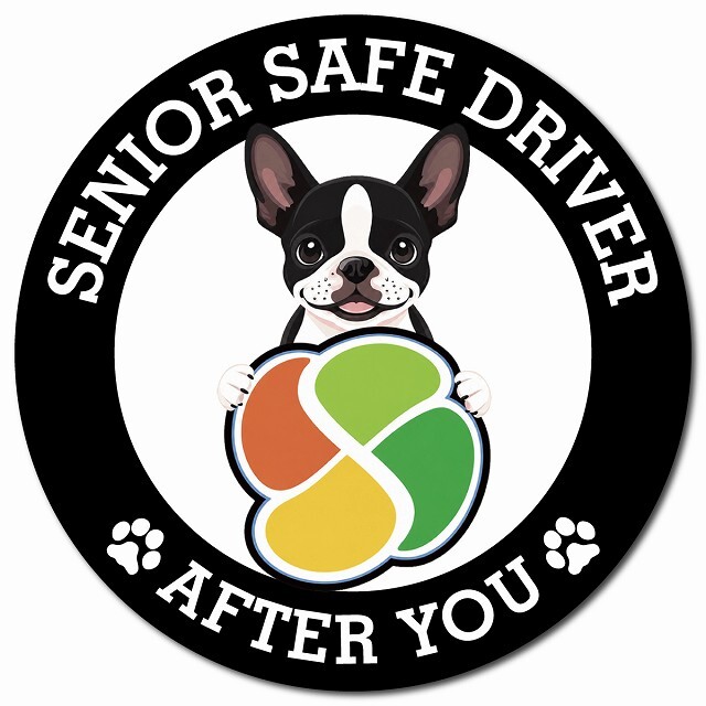 カーサイン 高齢者マーク SENIOR SAFE DRIVER ボストンテリア マグネット 強力 直径13cm 肉球 日本製 車 ステッカー