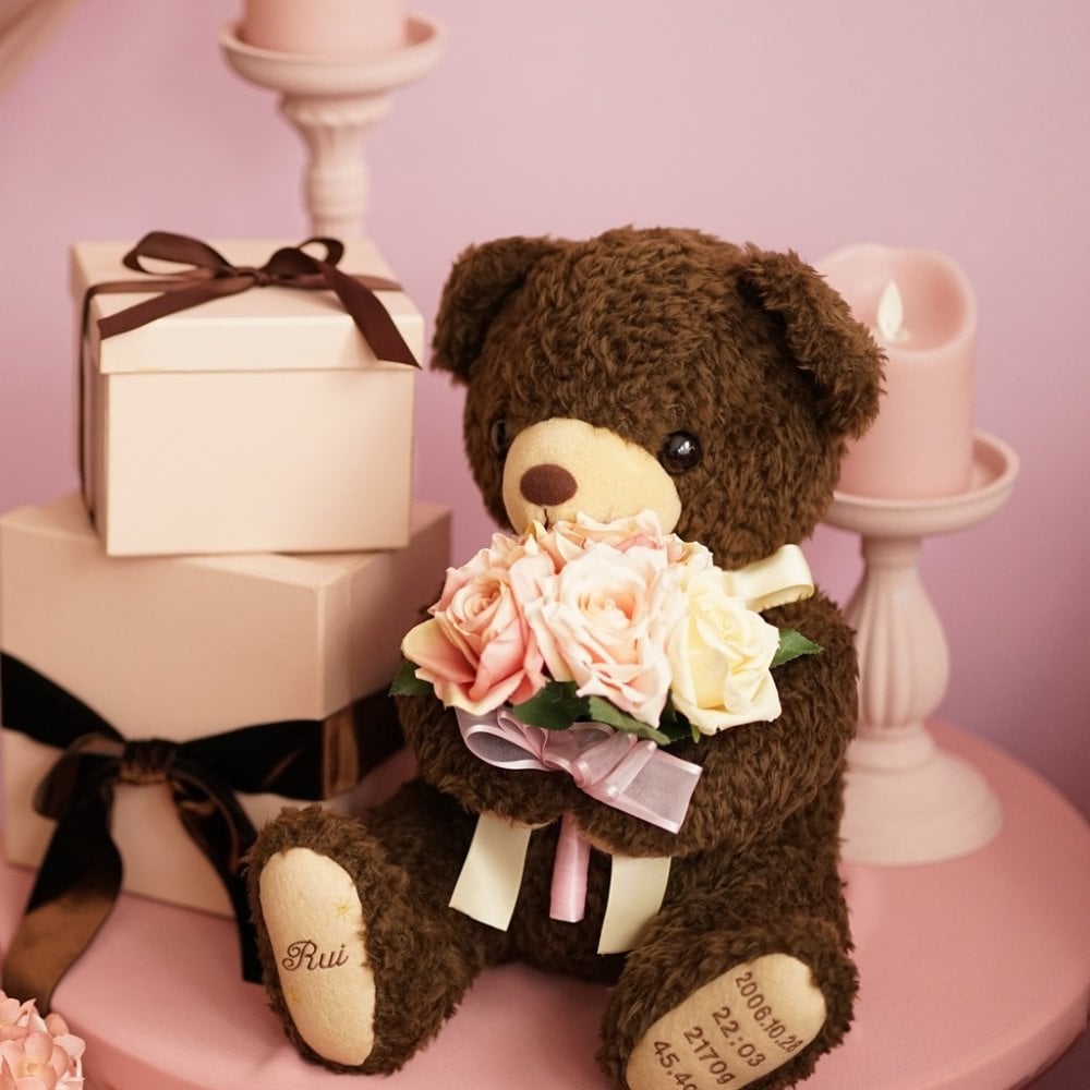 花束ココ体重ベア1体｜結婚式・成人式のギフトに｜ブーケを抱いた華やかな体重ベア