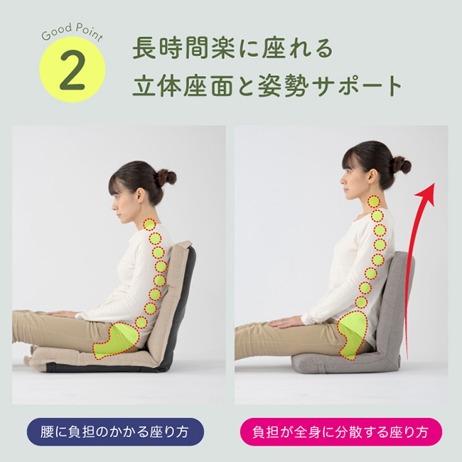 からだスッキリ座椅子 ホグレッシュ[姿勢 サポート 椅子 サポートチェア 座椅子 コンパクト おしゃれ クッション 折りたたみ 軽量 小型 持ち運び 1人 座椅 座卓 座り仕事 姿勢をよく する グッズ]