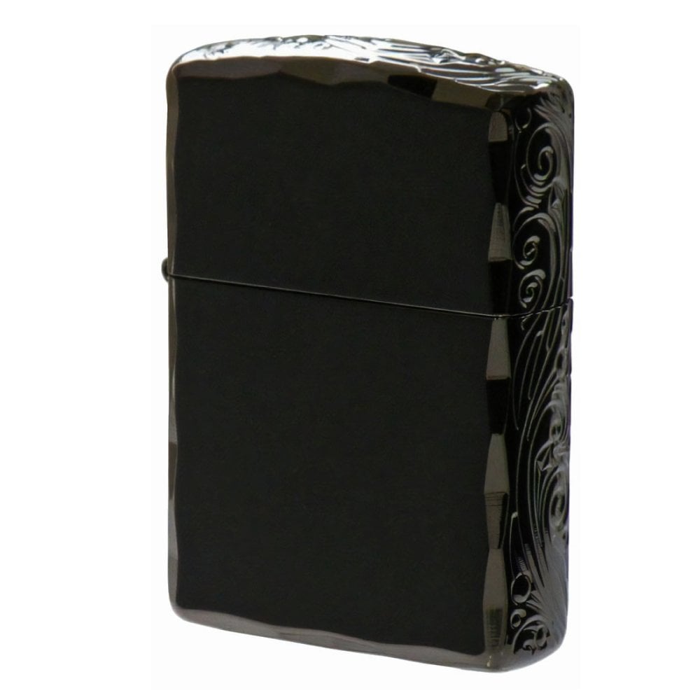【名入れ】【送料無料】zippo ジッポーライター アーマー３面彫刻 流水紋 BK 両面コーナーシャインレイカット BNiミラー RYUSUI-BK オイルライター カッコイイ おしゃれ 彫刻 高級感 エレガント ギフト 誕生日 プレゼント [zRYUSUI-BK]