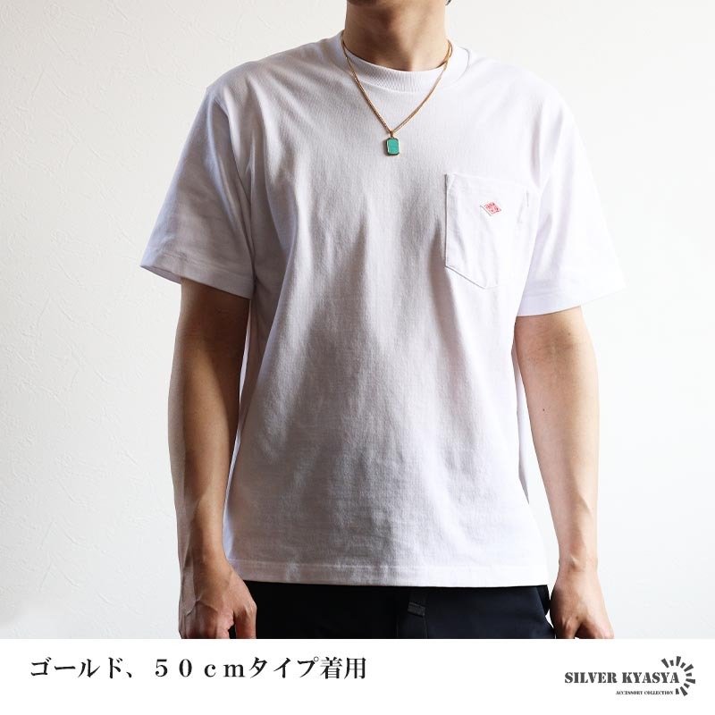 ステンレス ターコイズ ペンダントネックレス ストーンネックレス 小ぶり シンプル ダブル喜平チェーン 細身 ゴールド 18KGP シルバー ブラック メタル 小さい プレート 四角 長方形 幾何学 メンズ 男性 金属アレルギー対応