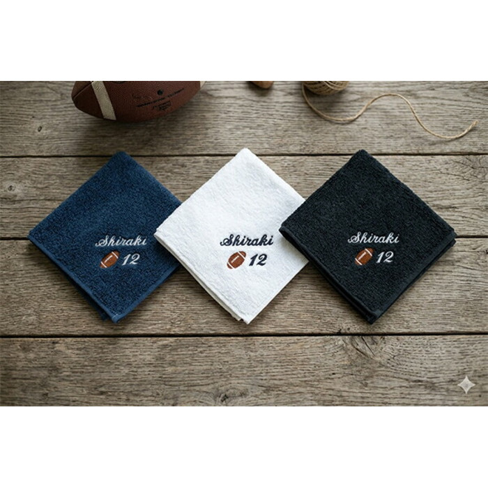 卒団記念品 アメリカンフットボール アメフト ミニタオル 刺繍名入れ 部活 卒業 今治タオル ハンドタオル タオルハンカチ 25cm オリジナル オーダーメイド メンズ レディース お名前/イニシャル 背番号 アルファベット ローマ字 退職記念品 退職祝い 【mt-21】