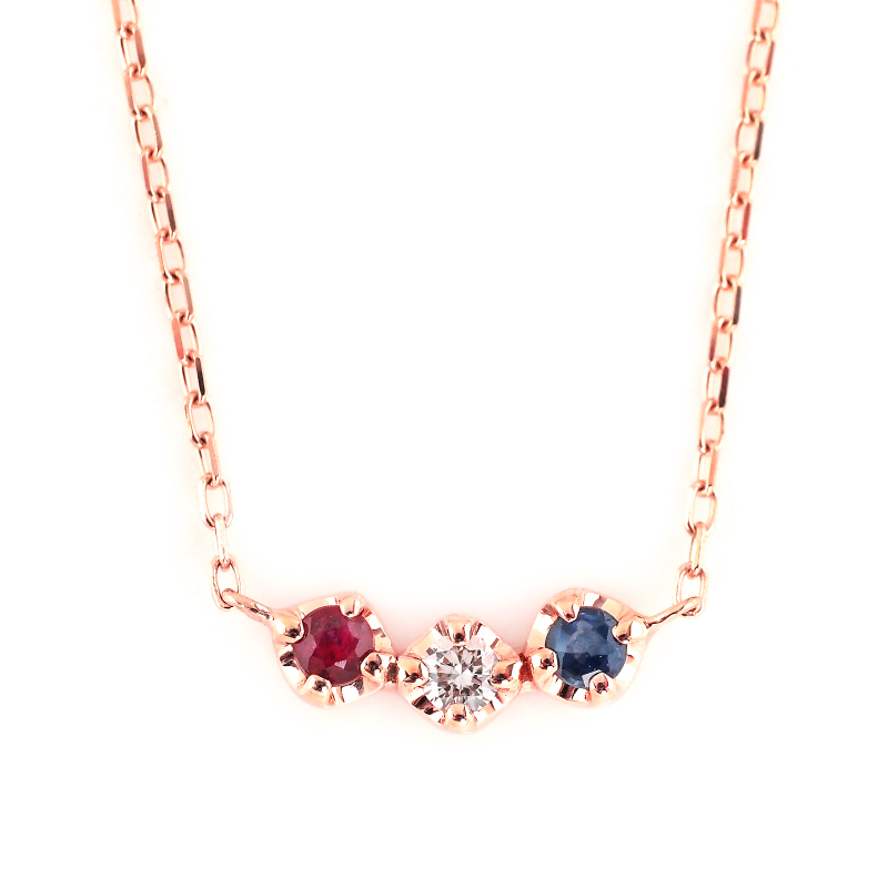 セミ オーダーメイド ネックレス 誕生石 2.0mm 3石 Ties K10 K18 10K 18K 10金 18金 プラチナ 女性 レディース 誕生日 記念日 プレゼント ギフト 誕生日プレゼント 10代 20代 30代 40代 妻 彼女 天然石 ダイヤ ダイヤモンド ルビー ゴールド ピンクゴールド ホワイトゴールド 選べる 小さい 小さめ アクセサリー アレルギー対応 金属アレルギー