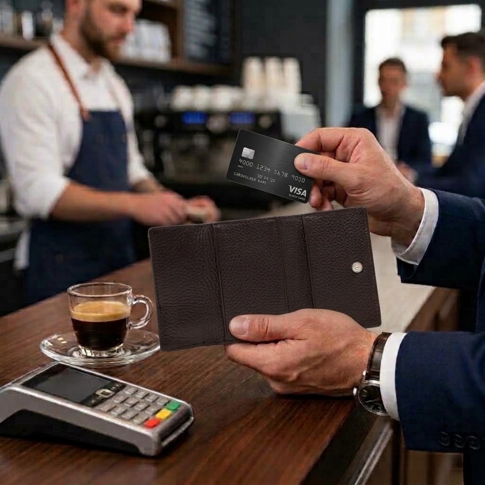 モンテスピガ　monte SPIGA　三つ折り財布　コンパクト財布　MOSMSP501DBR　ダークブラウン　濃茶　シュリンクレザー　牛革　トライフォード ウォレット