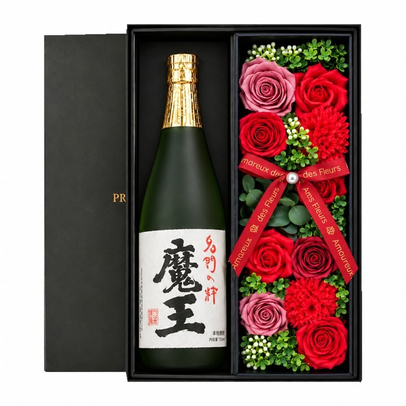魔王 ギフト 焼酎 芋 お酒 70代 贈呈 720ml 魔王 セット プレゼント ソープフラワー フラワーボックス 花 お花 定年退職 還暦祝い 退職祝い 男性 女性 お祝い 古希 喜寿 傘寿 米寿 卒寿 白寿 百寿