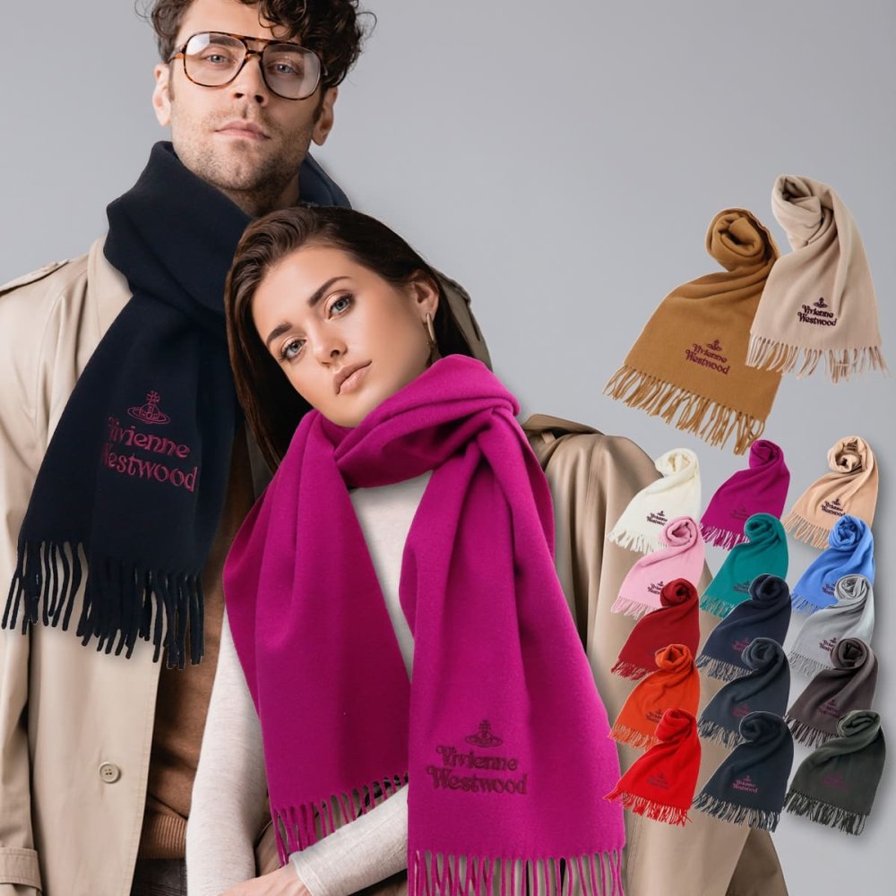 名入れ ヴィヴィアンウエストウッド マフラー 選べる16色 レディース メンズ Vivienne Westwood 81030007 W00Q7 ウール100％ オーブ ロゴ刺繍 男女兼用 高校生 誕生日 クリスマス ギフト プレゼント
