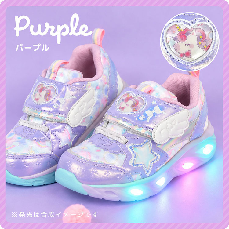 光る靴 女の子 スニーカー Double Star ダブルスター キッズ 子ども シューズ 16 17 18 cm 3歳 4歳 5歳 6歳 軽量 可愛い おしゃれ キラキラ ピカピカ 光る 柔らかい 軽い 子供靴 運動靴 ユニコーン 猫 ハート ホワイト パープル ミント ピンク 幼稚園 保育園 孫 プレゼント