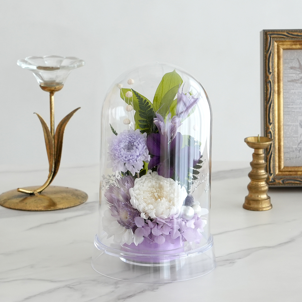 プリザーブドフラワー お供え花 クリアドーム 花あかり｜プリザーブドフラワー お供え花 仏花 クリアドーム 仏壇用 初盆 新盆 四十九日 一回忌 お手入れ簡単 水替え不要 ほこりが入りにくい お悔やみ お彼岸 即日発送 送料無料