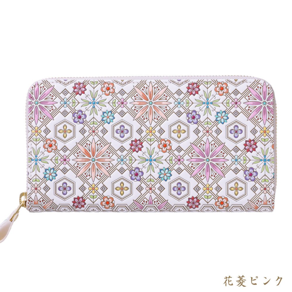 浅草文庫 長財布 オリエント WA-4 ラウンド財布 柄 財布 サイフ ラウンドファスナー ラウンドジップ 浅草 文庫革 友禅染 江戸小紋 送料無料 レザー 牛革 レディース ギフト プレゼント