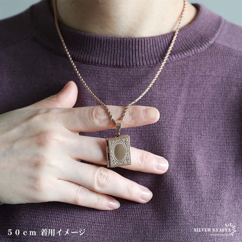 ステンレス ロケットネックレス ロケットペンダント 写真 記念 思い出 ハワイアンネックレス ロープチェーン ゴールドネックレス 18KGP シルバー ピンク 本 ブック 男女兼用 金属アレルギー対応