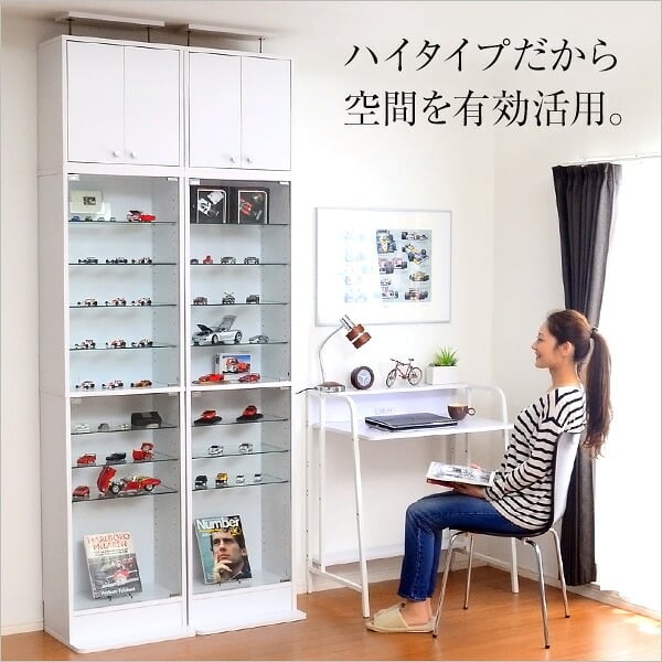収納家具 ラック コレクション 本体+上置きセット 浅型ハイタイプ 奥行き19cm コレクションケース 壁面収納 ディスプレイケース フィギュア フィギュアケース 魅せて収納 ミニカー 人形 ガシャポン オマケの玩具 プラモデル SET