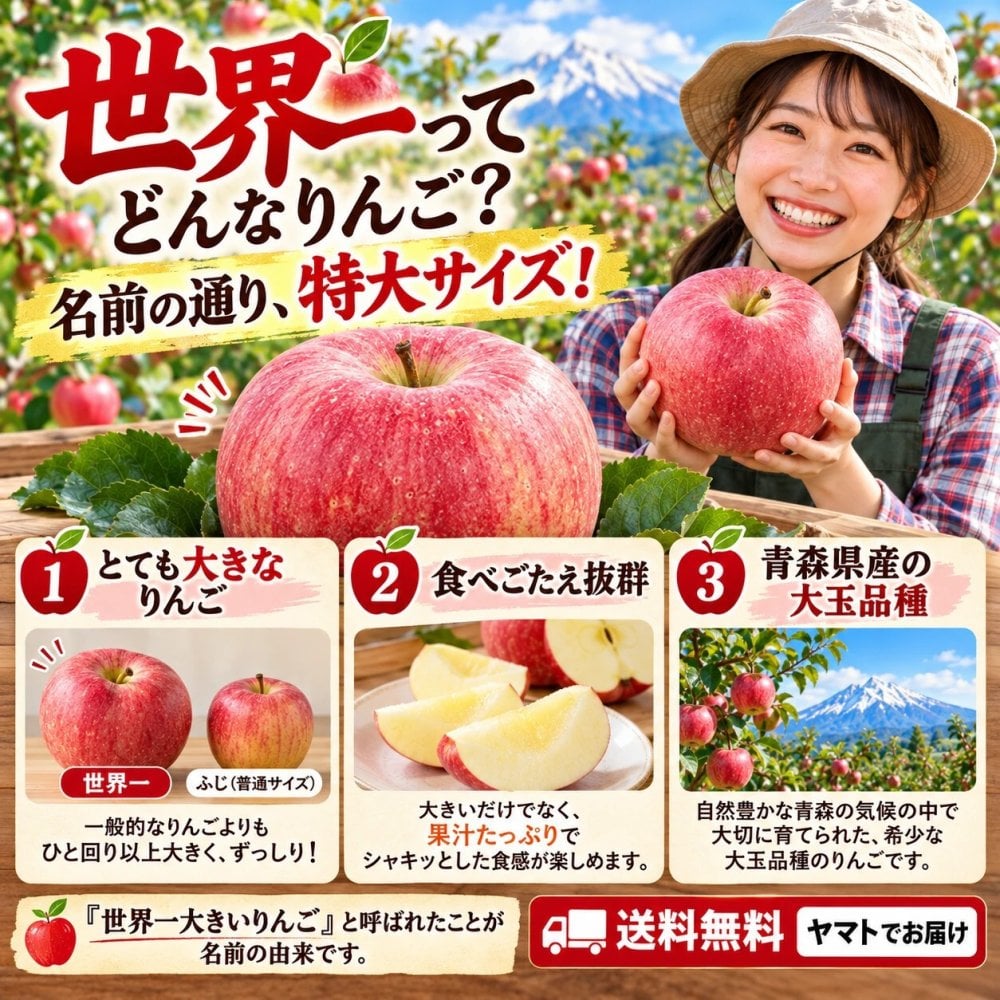 青森県産　りんご　世界一　特大　訳あり　家庭用　5kg　9～14玉　送料無料！