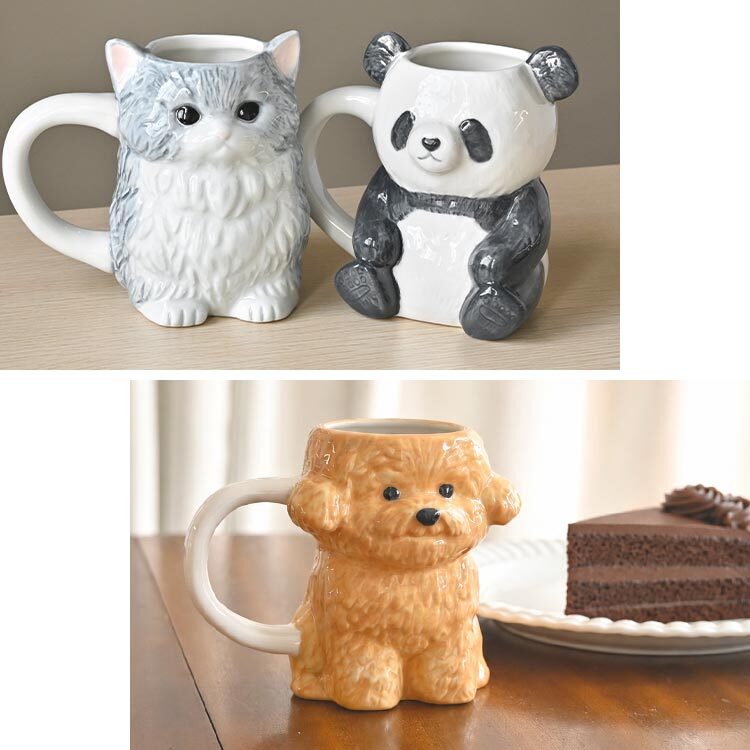 マグカップ 動物 犬 猫 パンダ マグ ダイカットマグ かわいい おしゃれ 白 ホワイト 陶器 磁器 コップ カップ ビションフリーゼ トイプードル ポメラニアン 柴犬 ペキニーズ シュナウザー マルチーズ ねこ 犬好き 猫好き プレゼント ギフト 誕生日 お祝い 新生活 癒し 北欧