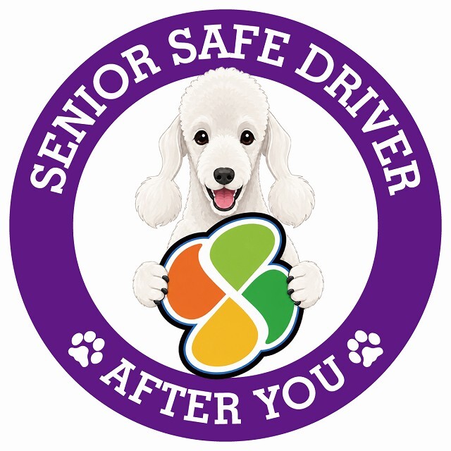 カーサイン 高齢者マーク SENIOR SAFE DRIVER ベドリントンテリア ステッカー シール 直径13cm 肉球 日本製 車