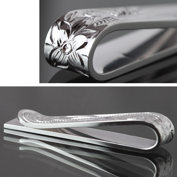 マネークリップ 幅8mm 名入れ 刻印 無料 誕生石入れ可 シルバー925 札ばさみ ハワイアンジュエリー スクロール柄 シンプル スマート会計 札入れ ブランド メンズ レディース 誕生日 プレゼント ハロウィン 【品番：SMCM102】