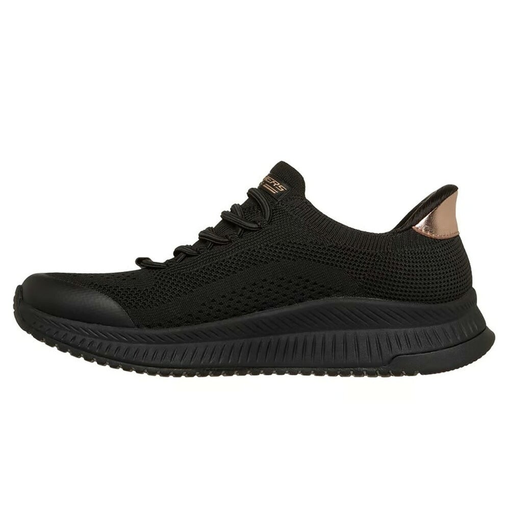 スケッチャーズ スリップインズ スリッポン スニーカー レディース 靴 ボブス ゴム紐 ノーマル幅 SKECHERS Slip-ins BOBS Squad 4 117743 ハンズフリー 立ったまま履ける 手を使わずに履ける ブラック 黒