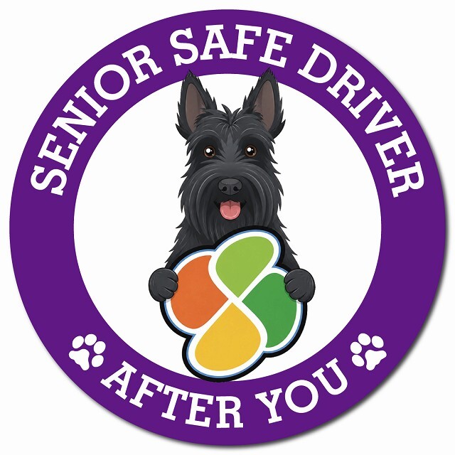 カーサイン 高齢者マーク SENIOR SAFE DRIVER スコティッシュテリア マグネット 強力 直径13cm 肉球 日本製 車 ステッカー