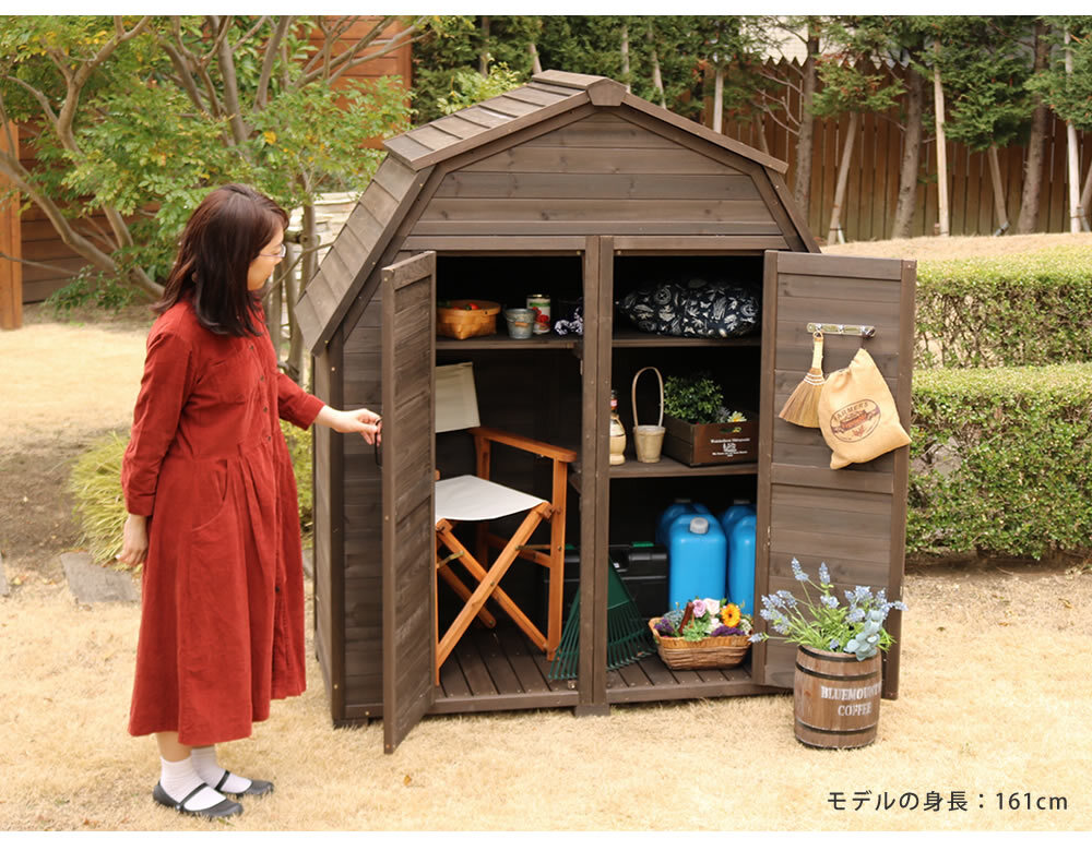 ガーデン エクステリア ギャンブレル・ルーフ 木製収納庫 物置 倉庫 収納庫 天然木 木製 庭 物入れ おしゃれ 大型 北欧 ナチュラル ガーデニング キャンプ スポーツ 屋外 家具 三角屋根 diy 物置小屋 キット 棚 北欧調 新生活