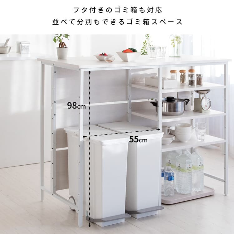 キッチンカウンター ゴミ箱収納 間仕切り レンジラック Salus ごみ箱上 ラック レンジ台 レンジボード 大型レンジ対応 家電収納 ハイテーブル 収納 ごみ箱収納ラック キッチンテーブル カウンターテーブル 新生活