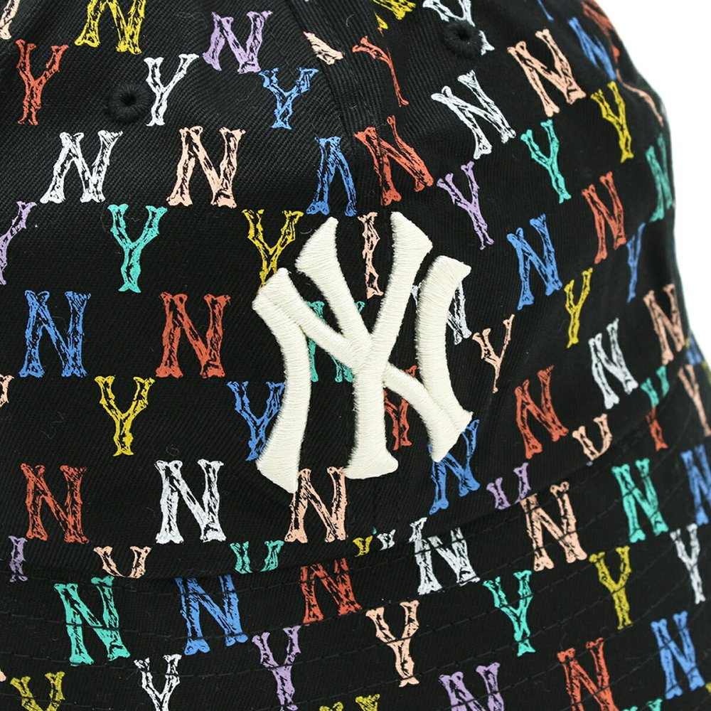 エムエルビーコリア MLB Korea バケットハット 帽子 ニューヨーク ヤンキース モノグラム レインボー ドーム 32CPH4111 50L メンズ レディース ユニセックス ブラック+レインボー 海外正規品