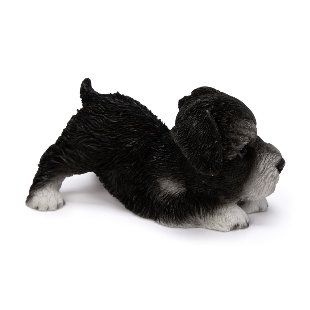 犬の置物 woobia ウービア かまえるシュナウザー 黒白 小 子犬 10cm 手のひらサイズ リアル動物オーナメント イギリス職人手彩色 玄関 デスク インテリア 縁起物 誕生日 お礼 退職祝い 新築祝い お祝い ギフト プレゼント かわいい