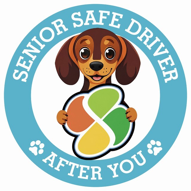カーサイン 高齢者マーク SENIOR SAFE DRIVER ダックスフンド ステッカー シール 直径13cm 肉球 日本製 車