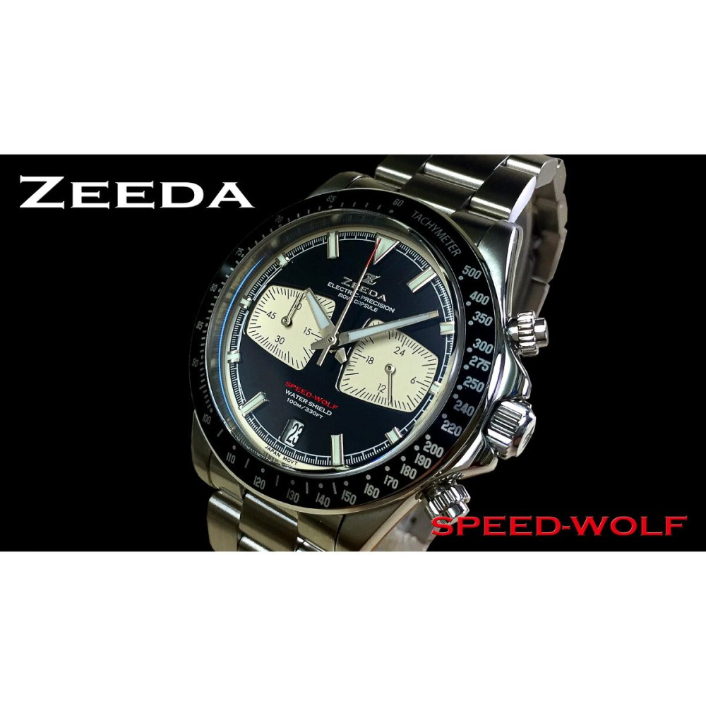 ジーダ ZEEDA スピードウルフ SPEED-WOLF PIANO BLACK 腕時計 メンズ メカニカルクォーツ クロノグラフ SPW-PBK
