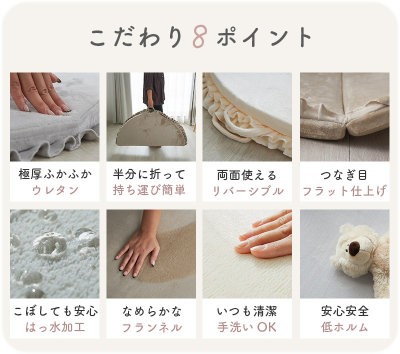 ラグ カーペット 撥水 かわいいウレタン さらさら無地のフランネル 円形 直径約100cm大人可愛い 低反発タイプ 洗える ホット 対応 滑り止め加工