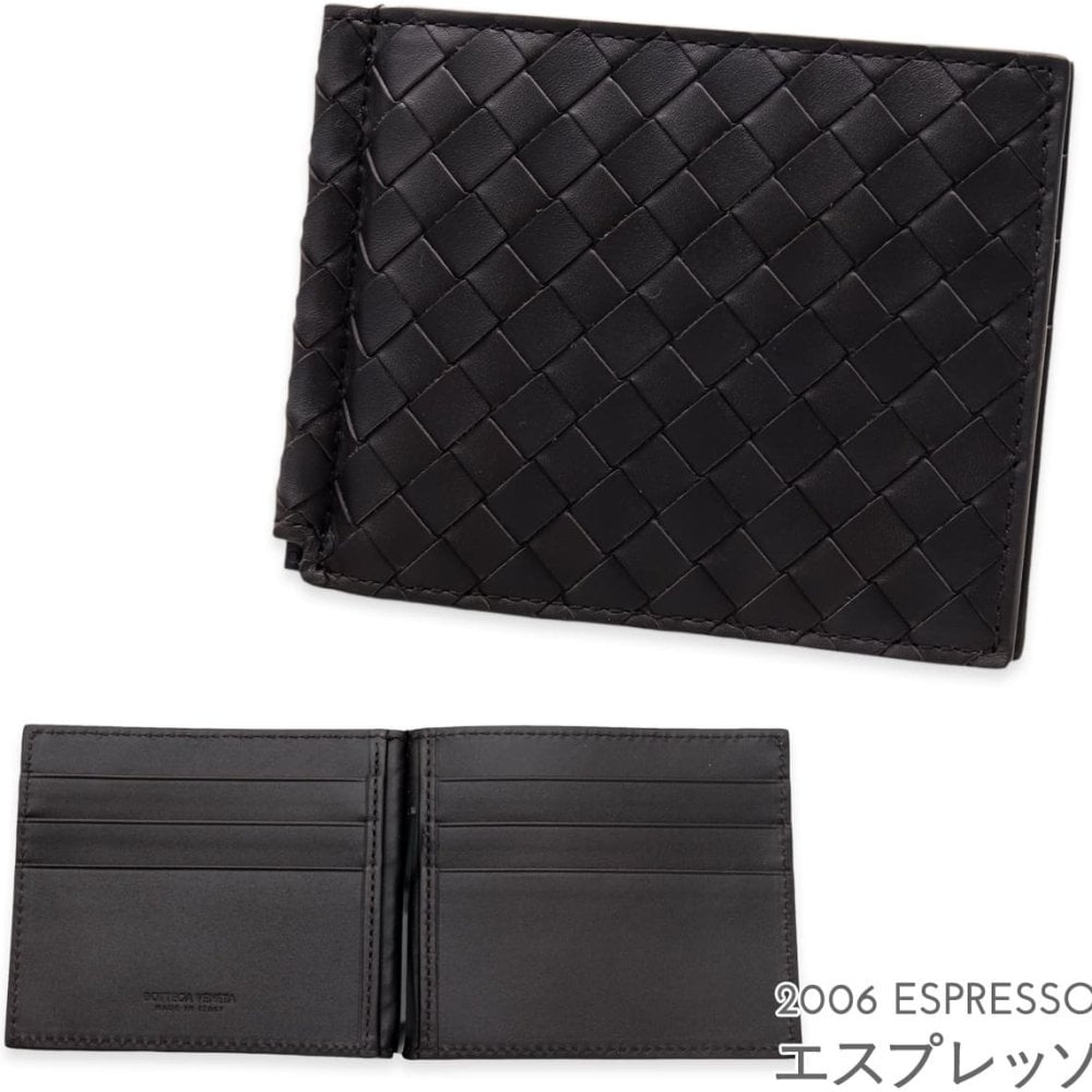選べる2色 ボッテガヴェネタ 二つ折り財布 メンズ マネークリップ イントレチャート BOTTEGA VENETA 小銭入れなし カード入れ6枚 本革 レザー エスプレッソ ネイビー 薄型 123180 V47W1