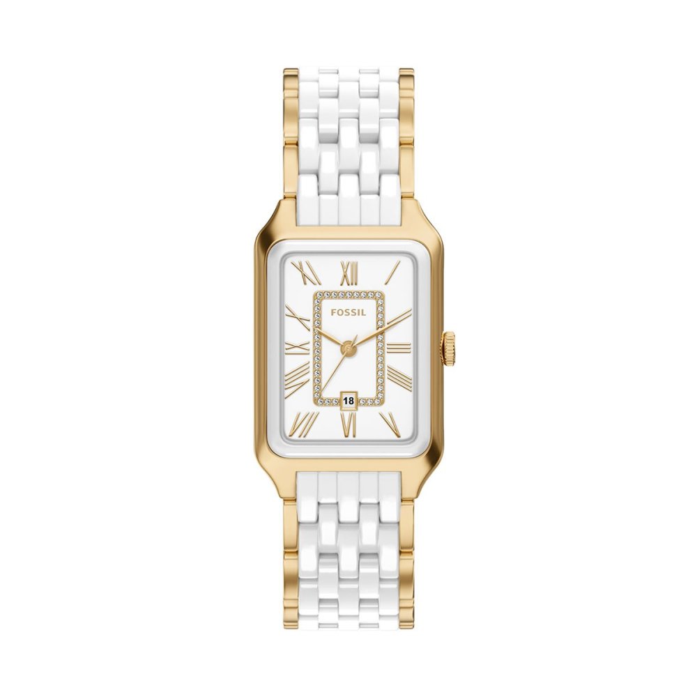 フォッシル FOSSIL 腕時計 レディース RAQUEL デイト アナログ ステンレススチール＆ホワイトセラミック ウォッチ CE1136【2026 新作】