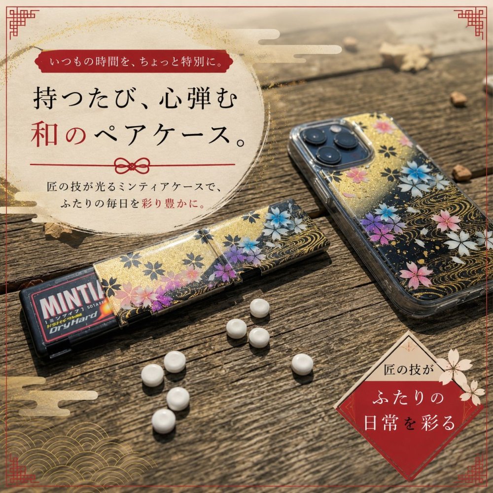 匠の技！和柄ペアMINTIAケース「絵」ミンティア フリスク 名入れ 職人 手作り ハンドメイド 送料無料 伝統工芸 桜 和モダン 和風 和雑貨 ギフト プレゼント