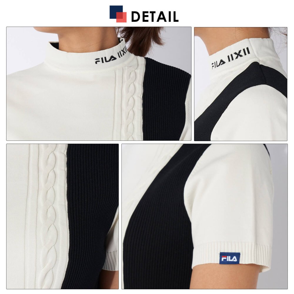 FILA GOLF フィラゴルフ ゴルフウェア レディース 半袖 シャツ ブランド 春 秋 モックネック ジャガード 衿リブ 撥水加工 Ｓ M L LL スポーツ アウトドア カジュアル おしゃれ 2024FW outfit