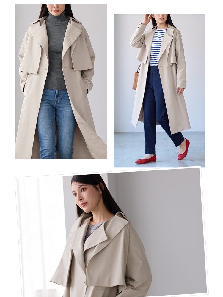 4WAY トレンチコート ロングベスト ショートジャケット 2点セット レディース HALEINE アレンヌ トレンチ コート ジャケット ベスト ストレッチ きれいめ 羽織り 通勤 秋 アウター ライトアウター レイヤード トレンチベスト 6F (08000372r)